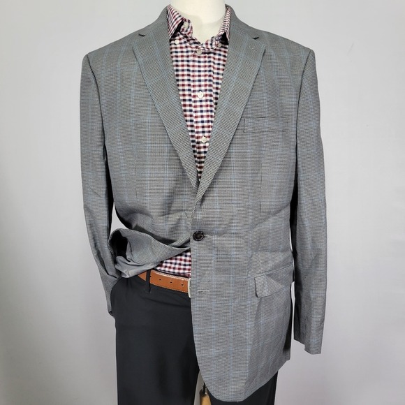 Chaps Men's Sport Coat Blazer‎ Two Button Houndstooth Poly Viscose Gray 44L